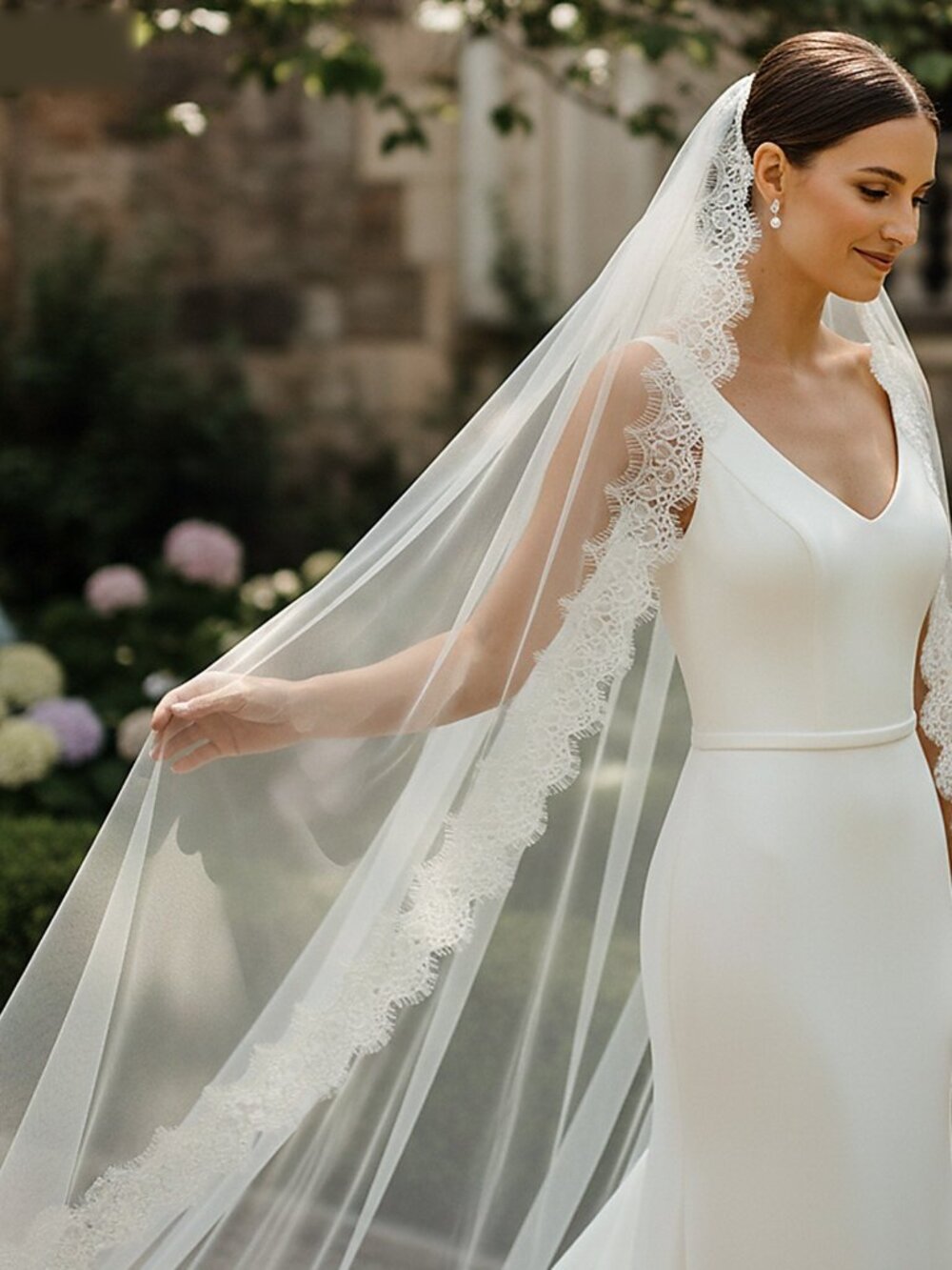 Scalloped Lace Edge Bridal Veil - Long Tulle Wedding Accessory